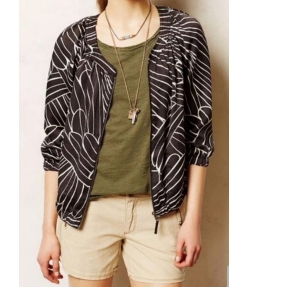 HEI HEI Anthropologie Aroha Black & White patterned bomber jacket Size large